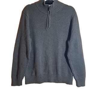 LL BEAN Mens‎ L 100% Cotton Knit Quarter Zip Sweater Gray Mock Neck Collar